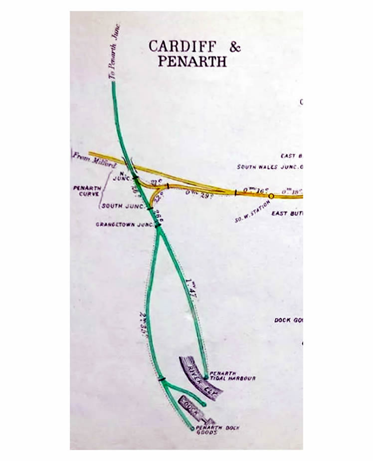 1883 - Railway Junction Diagram including routes to Penarth Dock and the Ely Tidal Harbour.