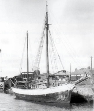 The ketch 'Democrat' - A wooden hulled vessel built in 1900 at Milford Haven which often plied the coal trade between the Ely Tidal Harbour and the West Country harbours until c.1950. 
