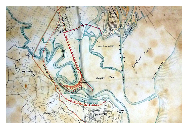 1865 - Taff Vale Railway - Plan of Cardiff and Penarth shewing Railways, Docks, and Shipping Places. 