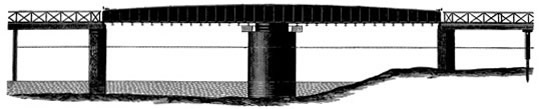 Fig. 1 - A side elevation of the swing bridge over the River Taff.