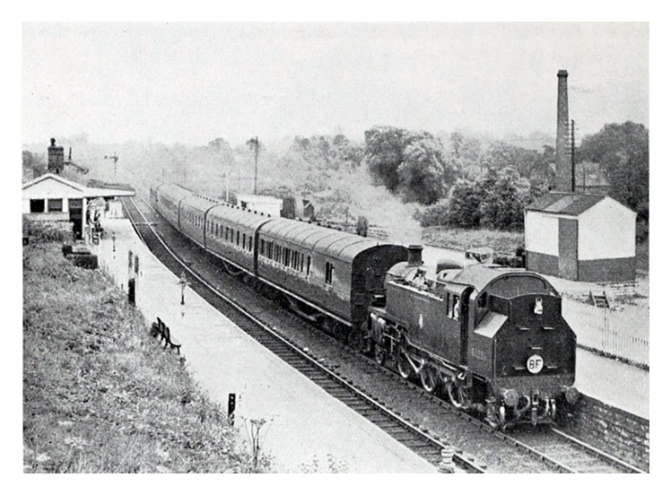 Standard Class 2-6-2 tank engine No. 82036 arriving at Dinas Powis Station.