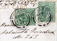 1907 - What cost to send a postcard to Germany? 2 x &frac12;d stamps ; being about 0.417 new pence!