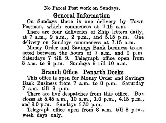 1895 - The post office at the Penarth Dock Mercantile Marine Offices.