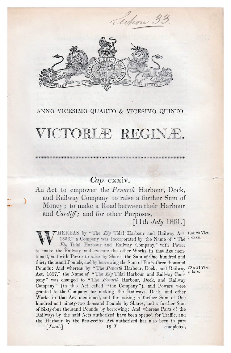 The Penarth Harbour, Dock, and Railway Act, 1861.
