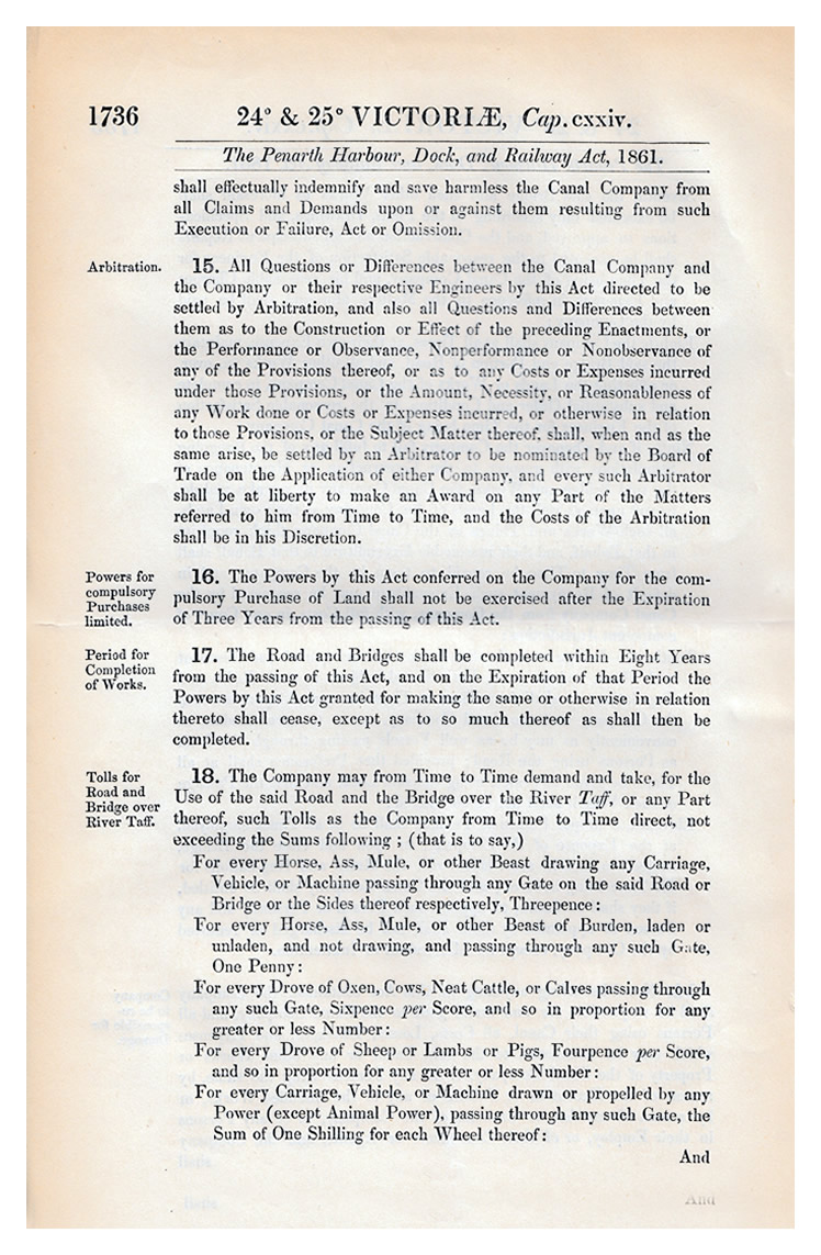 The Penarth Harbour, Dock, and Railway Act, 1861.