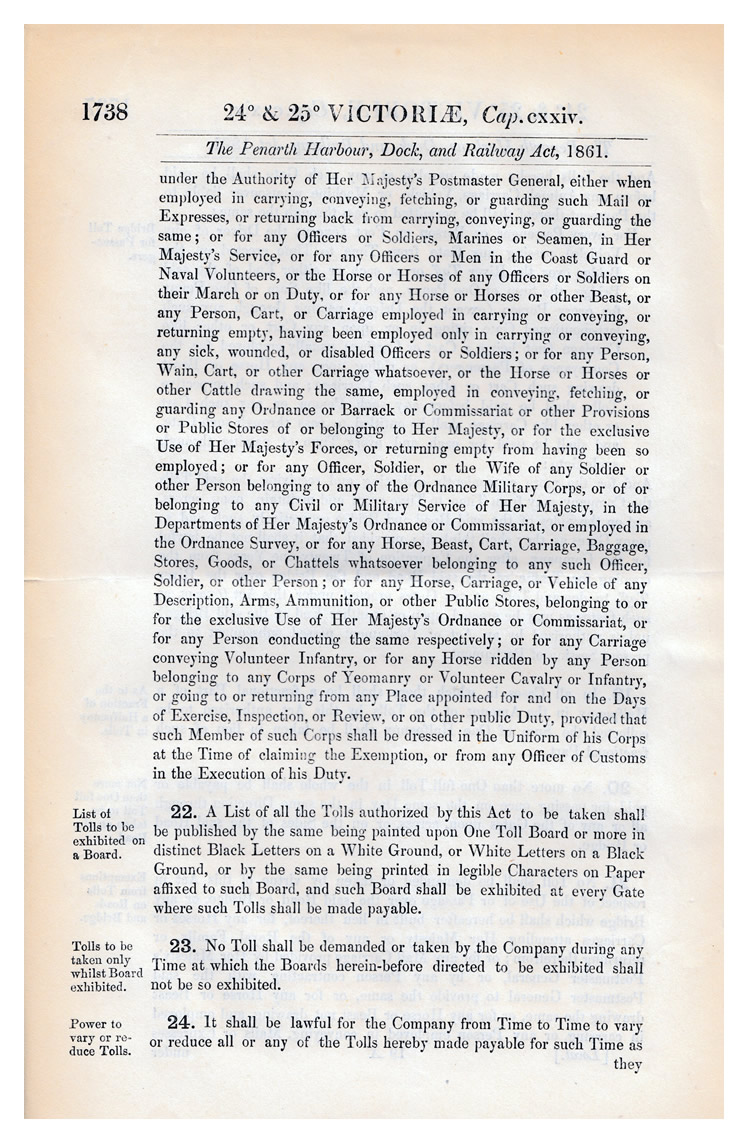 The Penarth Harbour, Dock, and Railway Act, 1861.