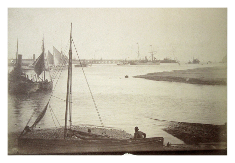 'Slipway at High Water 2.40 pm Saturday March 22, 1884. - Neap Tide - s.s. 'Tentonia' - leaving Roath basin.' 