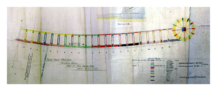 1920-1921 - The GWR drawing of the northern jetty at Penarth Dock indicating the delays and timescale for construction. 