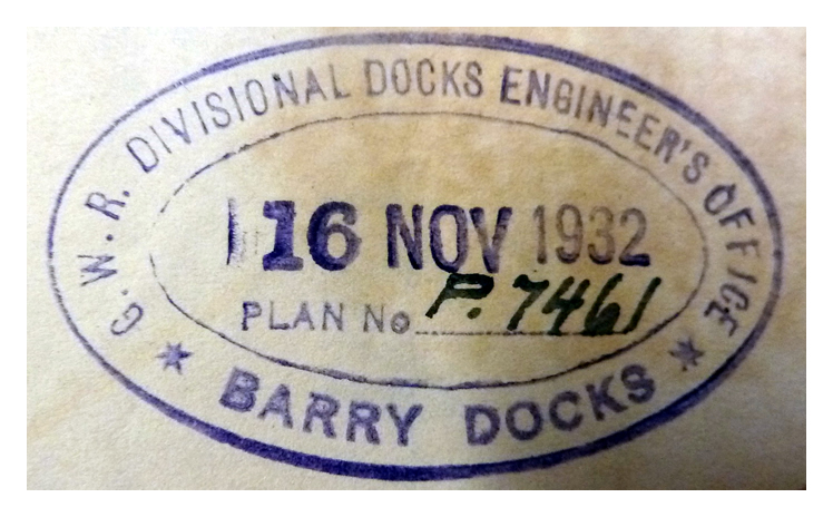 A dock plan of the North Jetty and South Jetty at Penarth Dock issued by the G.W.R. Divisional Docks Engineer's Office at Barry Docks and stamped 16th November 1932. 