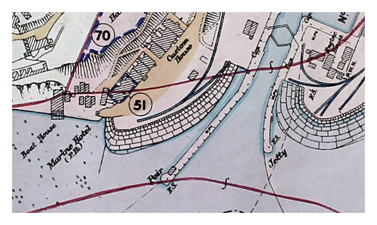 A section of the GWR plan of Penarth Dock which was originally prepared during the TVR era. The date of this plan is c.1928 - 1933 and was prepared as a survey of occupants of the dockside premises. 