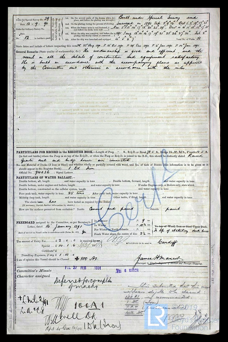 s.s. 'Aira Force' - Iron Steamer Report for Aira Force, 15th February 1891 : page 3 of 3.