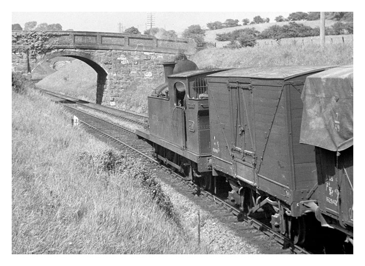 June 1946 - Barry Railway B1 tank 0-6-2T approaching the western portal of Cogan tunnel.