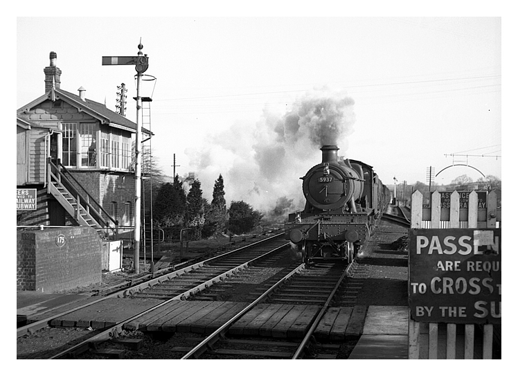 1955 - British Railways locomotive 5937 approaching Dinas Powis station during January 1955.