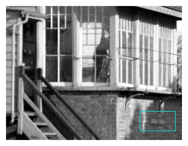 The enlargement above indicates the location of the 'Dynas Powis' signage upon the signalbox wall.