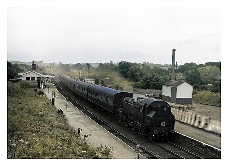 1955 - British Railways locomotive 82036 at Dinas Powis station on the down line to Barry via Cadoxton, Barry Docks, Barry Town and Barry Island during September 1955.