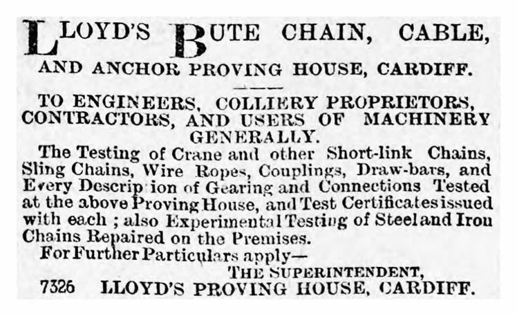 Lloyd's Bute Chain, Cable and Anchor Proving House at Cardiff.
