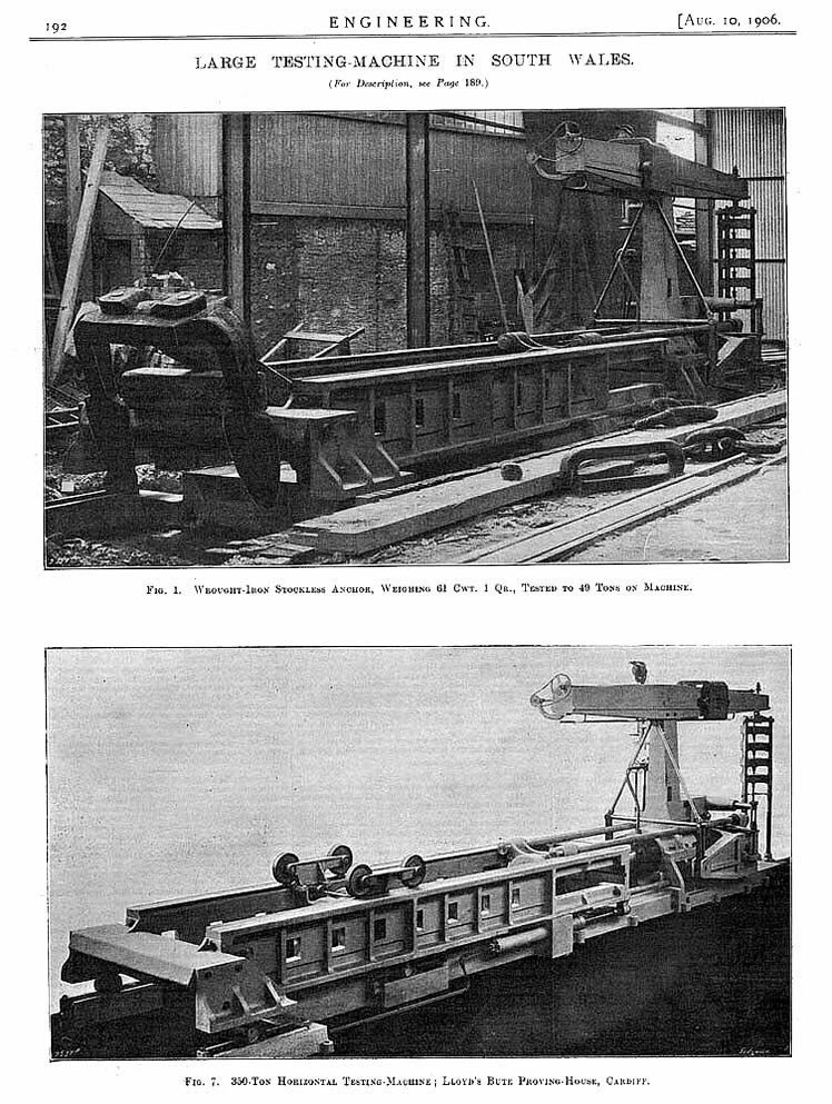 1906 - Illustrations from the Engineering periodical article 'Large Testing Machines in South Wales'. 