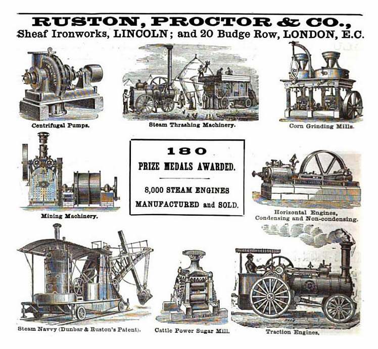 1882 - The British Trade Journal advertisement for Ruston, Proctor & Company, Sheaf Ironworks, Lincoln and 20 Budge Row, London, E.C. 