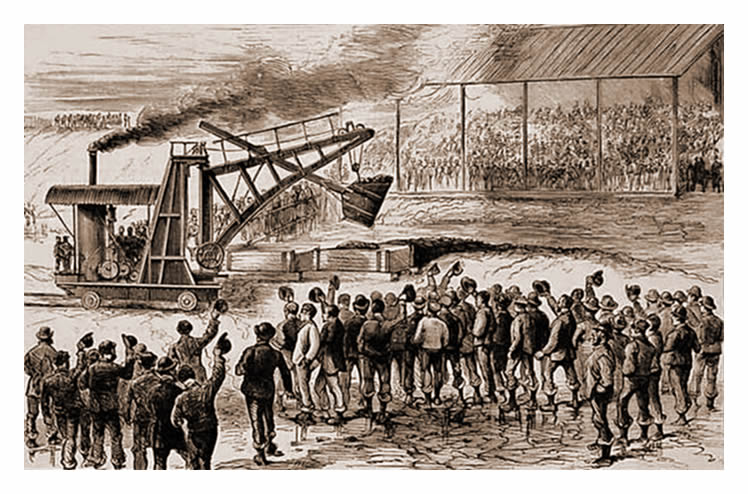 1883 - The Marquis of Bute Commencing the Work on the New Dock at Cardiff: Starting the Steam-Digger.
