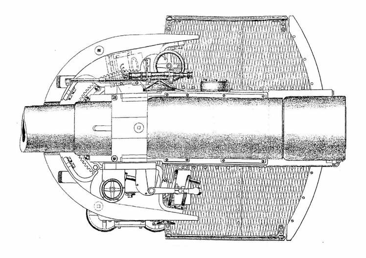 Carriage, Garrison, B.L. 6-Inch, C.P. Mark II&nbsp;- Plan and Side Elevation with sights removed.