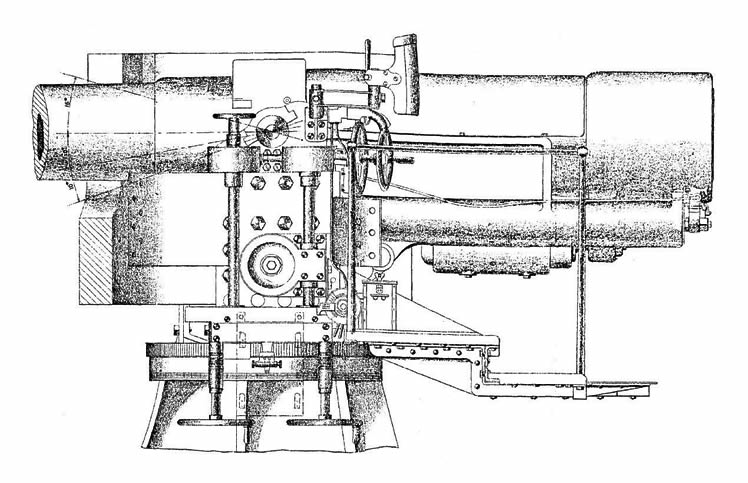 Carriage, Garrison, B.L. 6-Inch, C.P. Mark II&nbsp;- Plan and Side Elevation with sights removed.