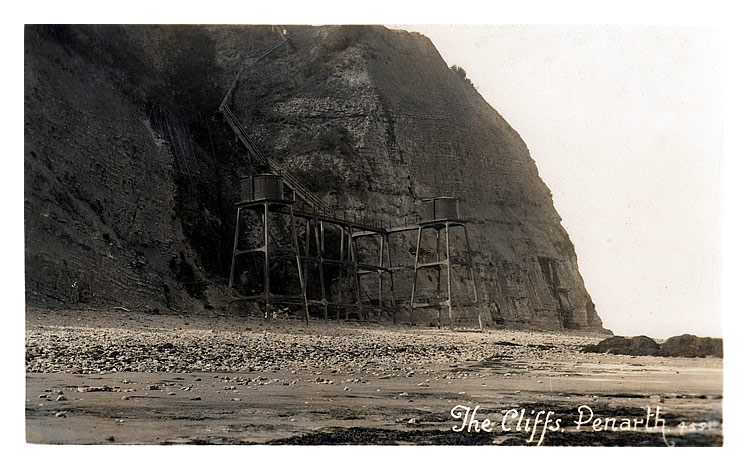 c.1928 - The Cliffs, Penarth - Another postcard held within the Penarth Dock Collection posted during May 1928 and showing in great details the ferro-concrete support structures of the No. 1 and No. 2 Emplacement Defence Electric Lights (DEL). 