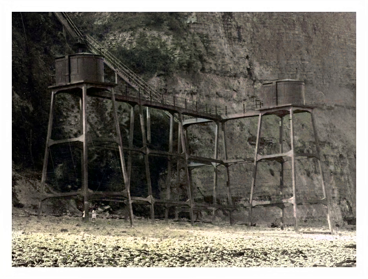 c.1928 - The Cliffs, Penarth - Another postcard held within the Penarth Dock Collection posted during May 1928 and showing in great details the ferro-concrete support structures of the No. 1 and No. 2 Emplacement Defence Electric Lights (DEL). 