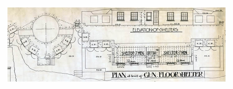 1918 - Seven Defences - Drawing No 4 of Set of 7 - Battery for Two 6" Guns Mk.VII - Record Compiled from Station Drawings - Penarth Head - Plan of Engine Room and Gun Floor Shelter.