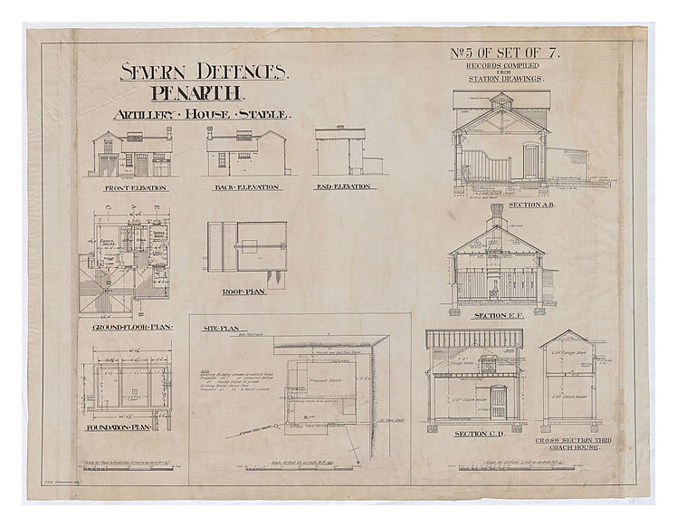 1919 - Seven Defences - Drawing No 5 of Set of 7 - Battery for Two 6" Guns Mk.VII - Record Compiled from Station Drawings - Penarth Head - Artillery House - Stable.