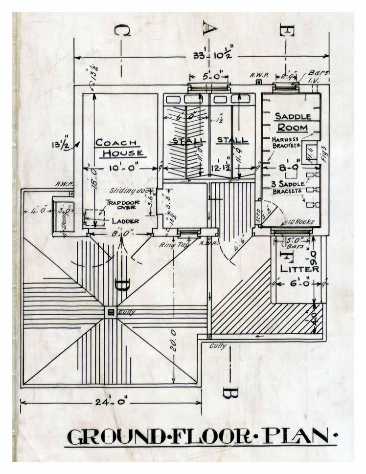 1919 - Seven Defences - Drawing No 5 of Set of 7 - Battery for Two 6" Guns Mk.VII - Record Compiled from Station Drawings - Penarth Head - Artillery House - Stable.