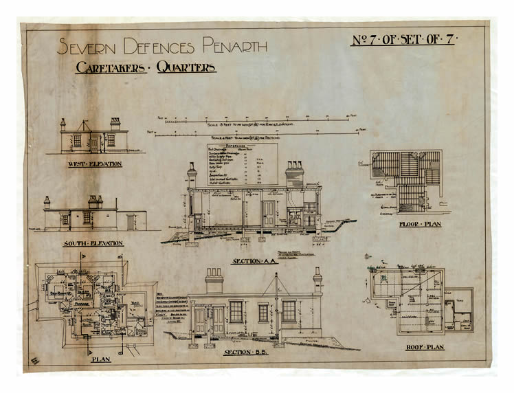 1920 - Seven Defences - Drawing No 7 of Set of 7 - Battery for Two 6" Guns Mk.VII - Record Compiled from Station Drawings - Penarth Head - Caretakers Quarters.