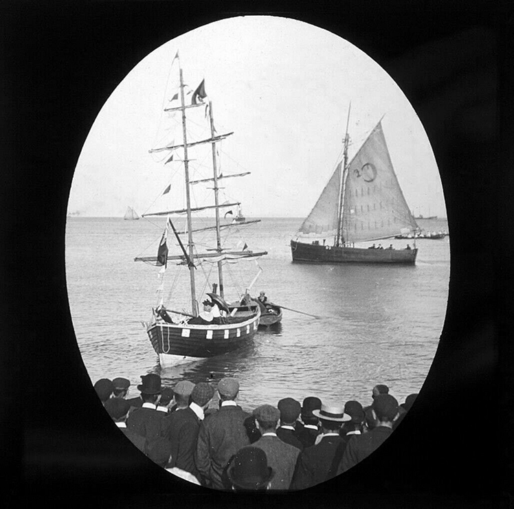 c.1900 - A glass plate negative view, with colourised version, of the scene off Penarth Beach. 