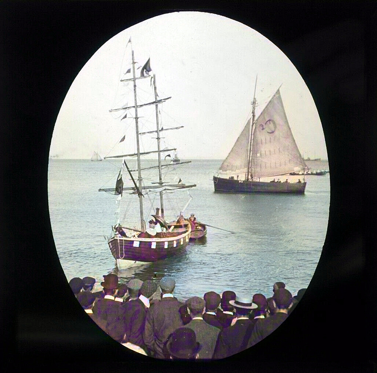 c.1900 - A glass plate negative view, with colourised version, of the scene off Penarth Beach. 