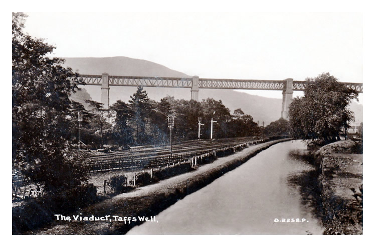 The Taff Vale Railway, the Glamorganshire Canal and the Walnut Tree viaduct of the Barry Railway Company.