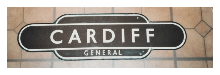Original 1950's enamel station sign for Cardiff General. 