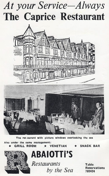 1969 - Penarth Guide - At Your Service - The Caprice Restaurant. Also under the same management are a Grill Room, Venetian and Snack Bar - Rabaiotti's Restaurants by the Sea.