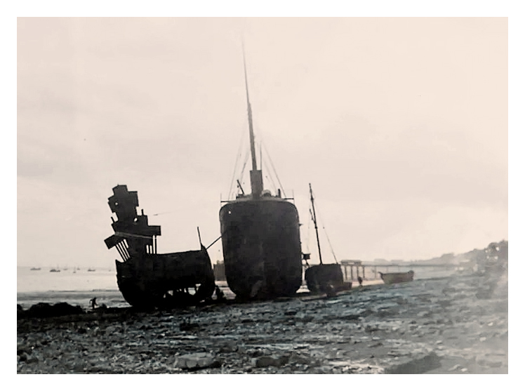 Mystery Photograph - Wrecks on Penarth Beach - A number of vessels stranded upon the beach at Penarth.