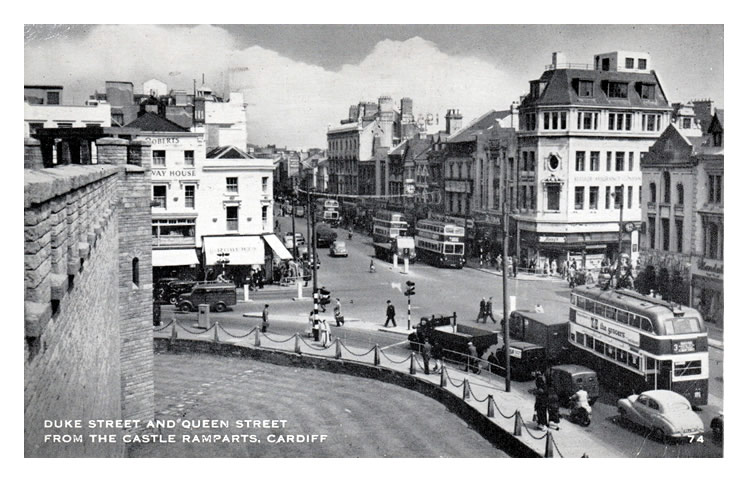 Duke Street and Queen Street from the Castle Ramparts, Cardiff.