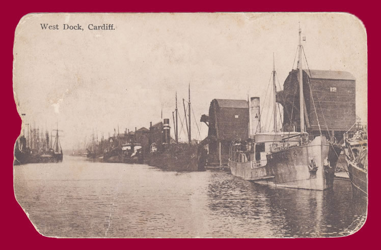 West Dock, Cardiff - A postcard view from around the turn of the 20th century.