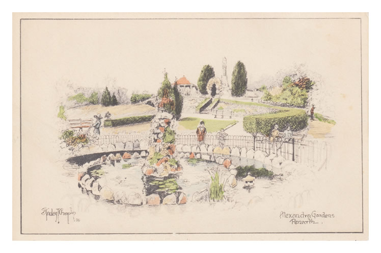 Alexandra Gardens, Penarth - A lovely artwork postcard by Stanley T. Chaplin.