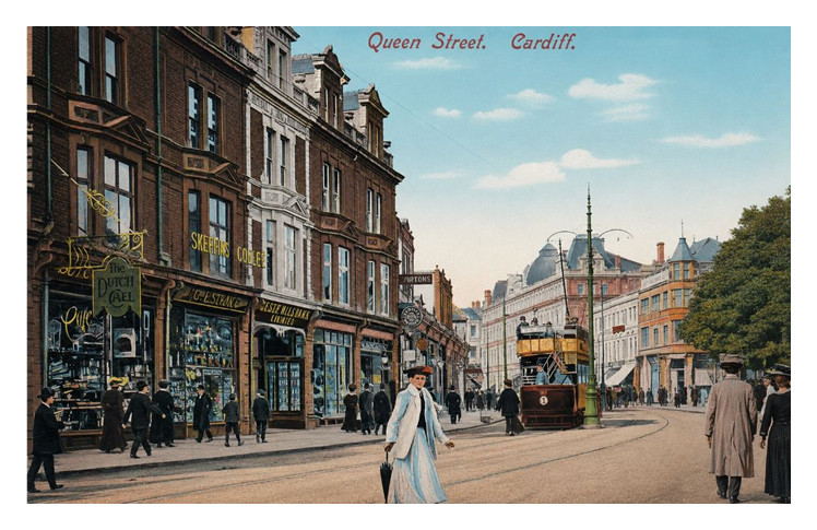 Queen Street, Cardiff - A Grosvenor Series postcard from an era of elegance and wealth.