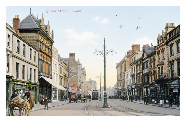 Queen Street, Cardiff - A W.H.S.& S.-"Strand Series." postcard stamped Bute Docks during January 1906.