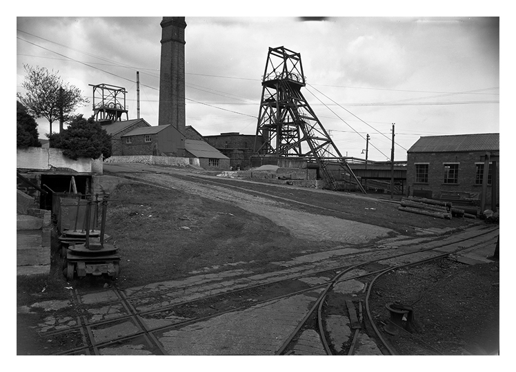 View of the mine yard and headgear at Llanharry Iron Ore Mine. 