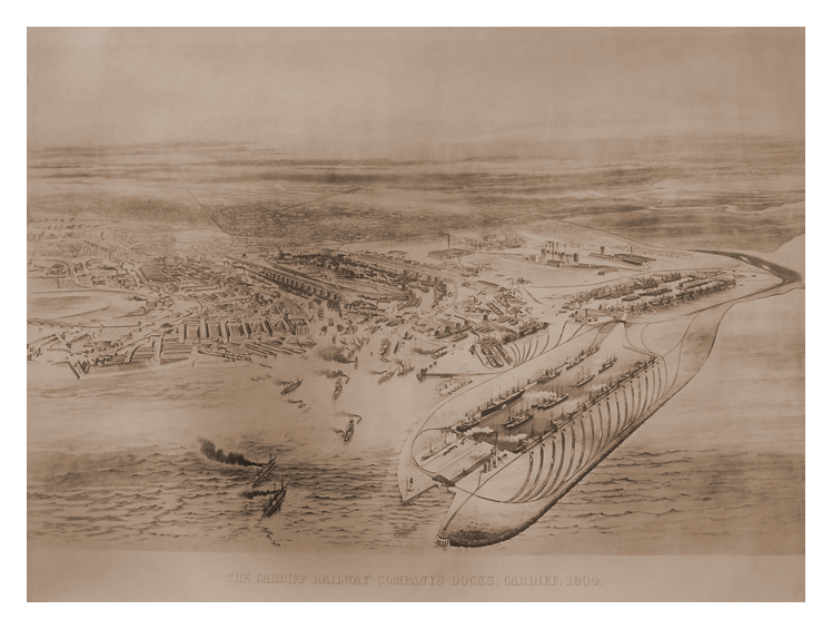 1904 - The Cardiff Railway Company's Docks, Cardiff, 1904 showing the location and proximity of the East Moors Iron and Steelworks. 