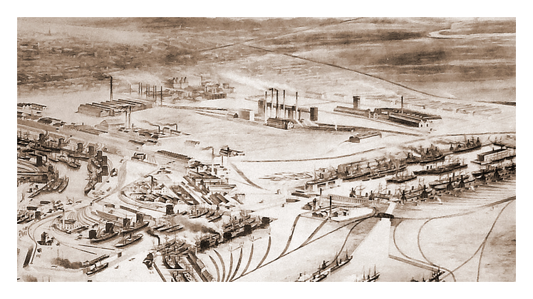 1904 - The Cardiff Railway Company's Docks, Cardiff, 1904 showing the location and proximity of the East Moors Iron and Steelworks. 