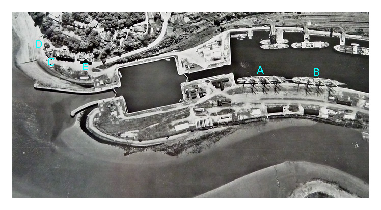 3rd June 1950 - The east end of the Dock with Basin and the trumpet shaped piers welcoming weary mariners to Penarth!