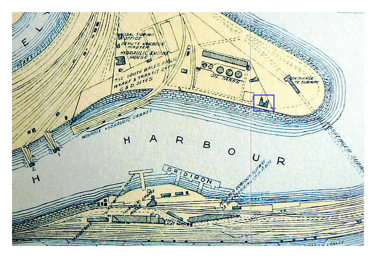 The prominent location of these caretakers' cottages is indicated upon the 1920's Great Western Railway of Penarth Dock and Harbour Plan.