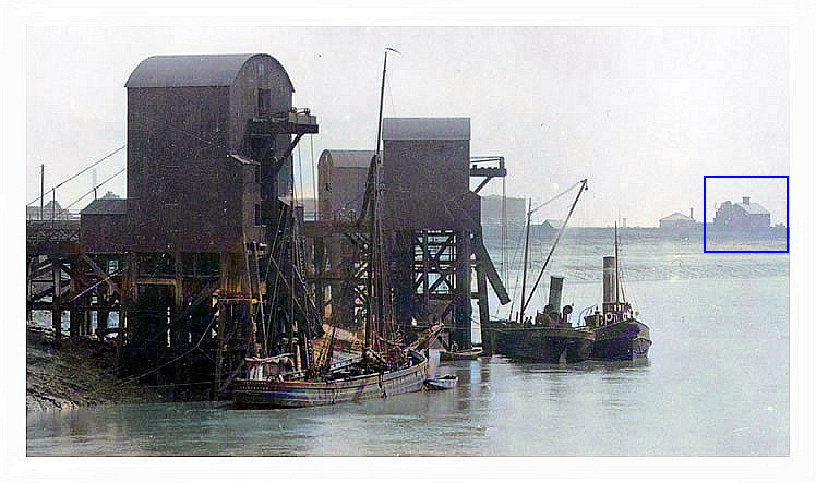 The upper photograph shows the ketch 'Fanny Jane' which was in service until the early 1960's, hence, this colourised photograph may be dated to the 1950's to early 1960's.