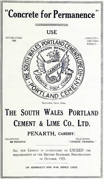"Concrete for Permanence" use The South Wales Portland Cement & Lime Co., Ltd., Penarth, Cardiff.